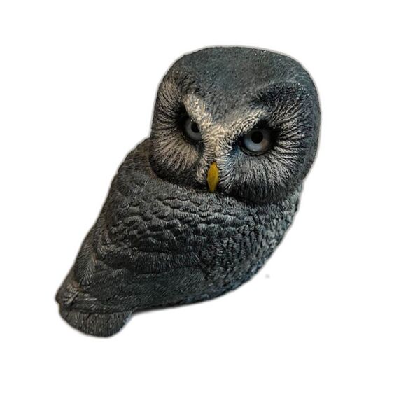 Whimsical Gray Resin Owl Figurine 4" Tall Cabincore Woodland Animal Decor - Picture 1 of 4